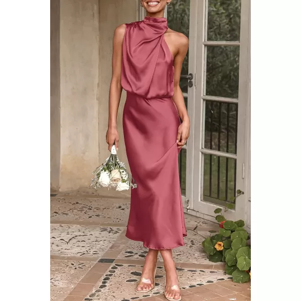 imagePRETTYGARDEN Womens 2023 Summer Satin Dress Elegant Sleeveless Mock Neck Cocktail Party Maxi DressesBrick Red