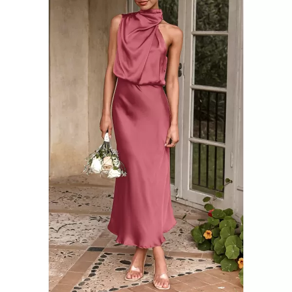 imagePRETTYGARDEN Womens 2023 Summer Satin Dress Elegant Sleeveless Mock Neck Cocktail Party Maxi DressesBrick Red