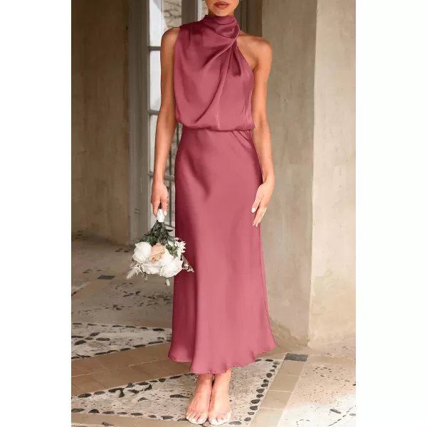 imagePRETTYGARDEN Womens 2023 Summer Satin Dress Elegant Sleeveless Mock Neck Cocktail Party Maxi DressesBrick Red