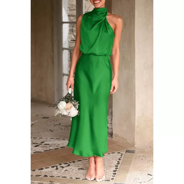 imagePRETTYGARDEN Womens 2023 Summer Satin Dress Elegant Sleeveless Mock Neck Cocktail Party Maxi DressesBright Green