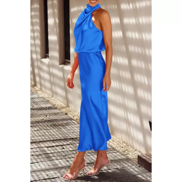 imagePRETTYGARDEN Womens 2023 Summer Satin Dress Elegant Sleeveless Mock Neck Cocktail Party Maxi DressesBrilliant Blue