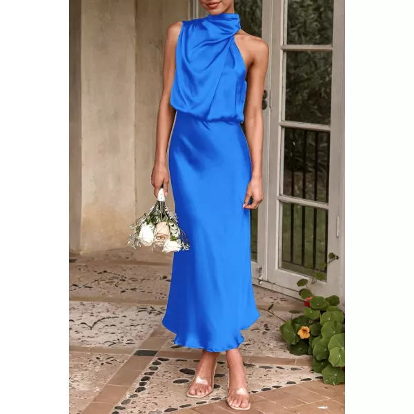 imagePRETTYGARDEN Womens 2023 Summer Satin Dress Elegant Sleeveless Mock Neck Cocktail Party Maxi DressesBrilliant Blue