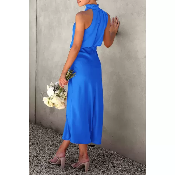imagePRETTYGARDEN Womens 2023 Summer Satin Dress Elegant Sleeveless Mock Neck Cocktail Party Maxi DressesBrilliant Blue