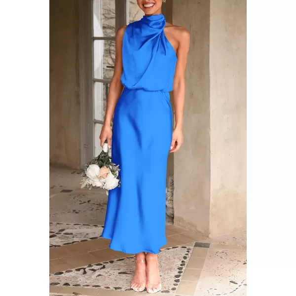 imagePRETTYGARDEN Womens 2023 Summer Satin Dress Elegant Sleeveless Mock Neck Cocktail Party Maxi DressesBrilliant Blue