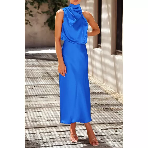 imagePRETTYGARDEN Womens 2023 Summer Satin Dress Elegant Sleeveless Mock Neck Cocktail Party Maxi DressesBrilliant Blue