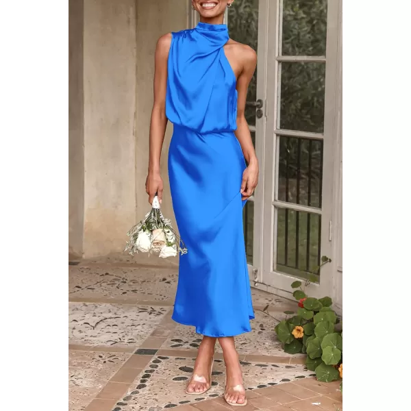 imagePRETTYGARDEN Womens 2023 Summer Satin Dress Elegant Sleeveless Mock Neck Cocktail Party Maxi DressesBrilliant Blue