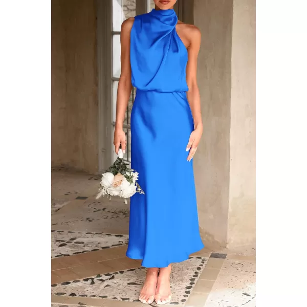 imagePRETTYGARDEN Womens 2023 Summer Satin Dress Elegant Sleeveless Mock Neck Cocktail Party Maxi DressesBrilliant Blue