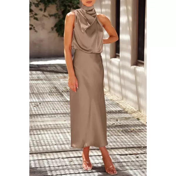 imagePRETTYGARDEN Womens 2023 Summer Satin Dress Elegant Sleeveless Mock Neck Cocktail Party Maxi DressesChampagne