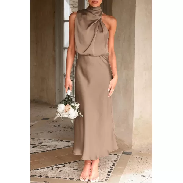 imagePRETTYGARDEN Womens 2023 Summer Satin Dress Elegant Sleeveless Mock Neck Cocktail Party Maxi DressesChampagne