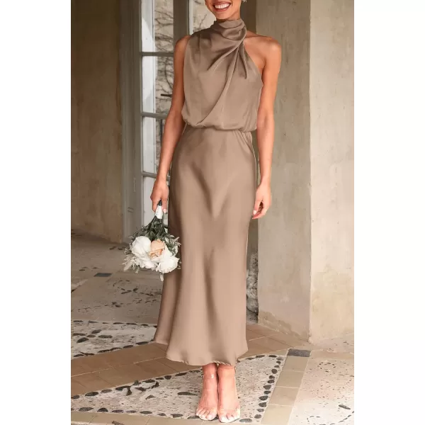 imagePRETTYGARDEN Womens 2023 Summer Satin Dress Elegant Sleeveless Mock Neck Cocktail Party Maxi DressesChampagne