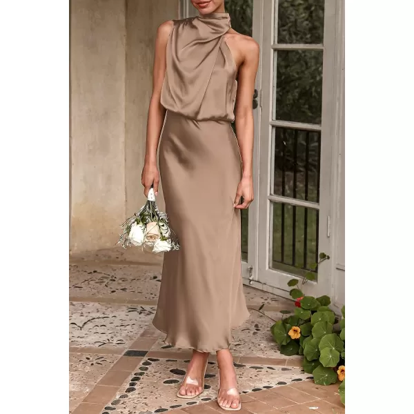 imagePRETTYGARDEN Womens 2023 Summer Satin Dress Elegant Sleeveless Mock Neck Cocktail Party Maxi DressesChampagne