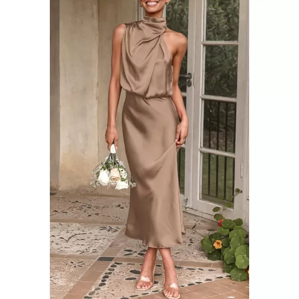imagePRETTYGARDEN Womens 2023 Summer Satin Dress Elegant Sleeveless Mock Neck Cocktail Party Maxi DressesChampagne