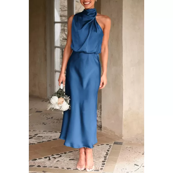 imagePRETTYGARDEN Womens 2023 Summer Satin Dress Elegant Sleeveless Mock Neck Cocktail Party Maxi DressesDark Blue