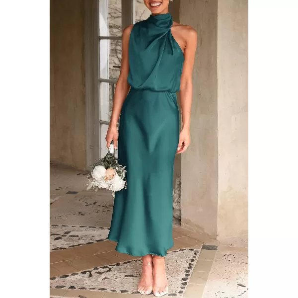 imagePRETTYGARDEN Womens 2023 Summer Satin Dress Elegant Sleeveless Mock Neck Cocktail Party Maxi DressesDark Green