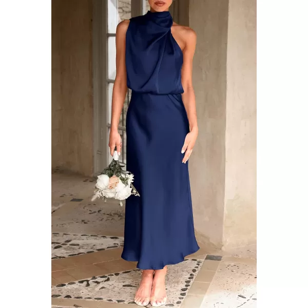 imagePRETTYGARDEN Womens 2023 Summer Satin Dress Elegant Sleeveless Mock Neck Cocktail Party Maxi DressesDark Navy