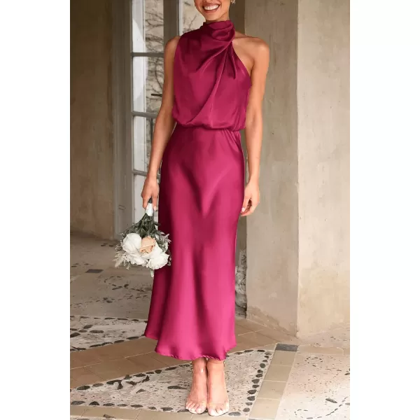 imagePRETTYGARDEN Womens 2023 Summer Satin Dress Elegant Sleeveless Mock Neck Cocktail Party Maxi DressesDeep Red