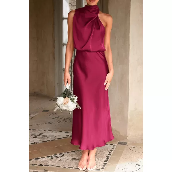 imagePRETTYGARDEN Womens 2023 Summer Satin Dress Elegant Sleeveless Mock Neck Cocktail Party Maxi DressesDeep Red