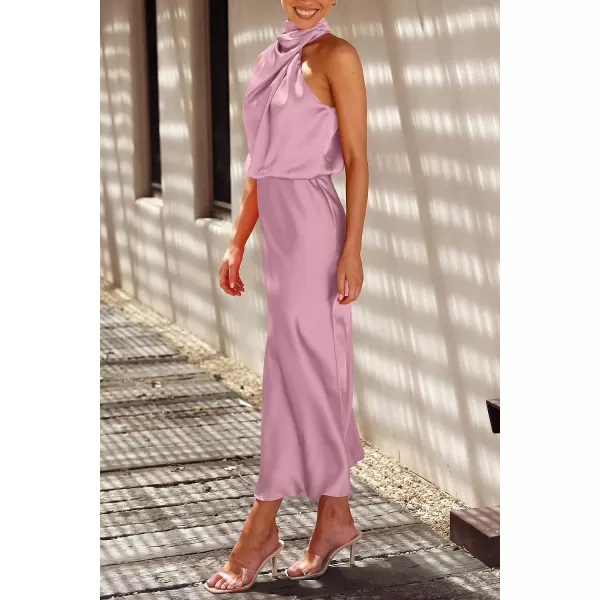 imagePRETTYGARDEN Womens 2023 Summer Satin Dress Elegant Sleeveless Mock Neck Cocktail Party Maxi DressesDusty Pink