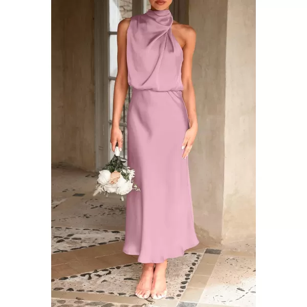 imagePRETTYGARDEN Womens 2023 Summer Satin Dress Elegant Sleeveless Mock Neck Cocktail Party Maxi DressesDusty Pink
