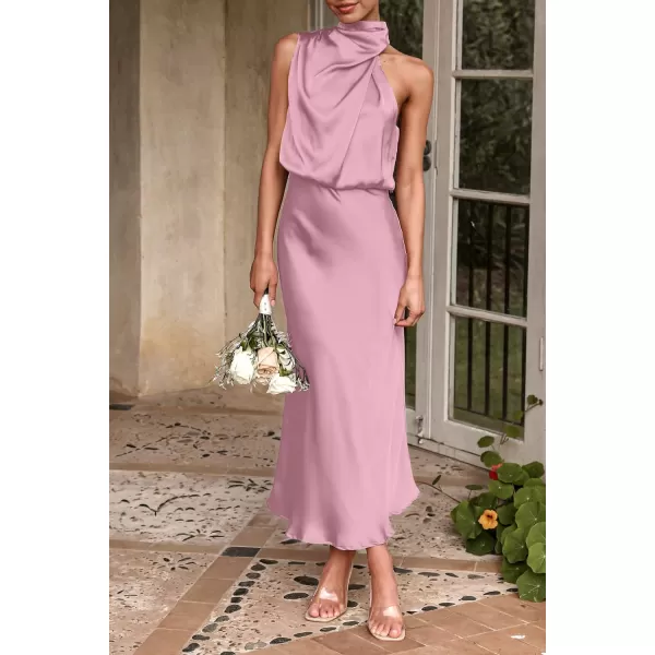 imagePRETTYGARDEN Womens 2023 Summer Satin Dress Elegant Sleeveless Mock Neck Cocktail Party Maxi DressesDusty Pink