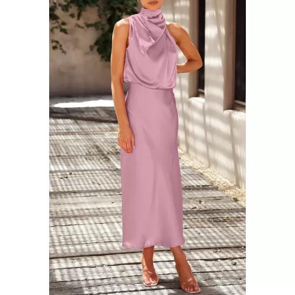 imagePRETTYGARDEN Womens 2023 Summer Satin Dress Elegant Sleeveless Mock Neck Cocktail Party Maxi DressesDusty Pink