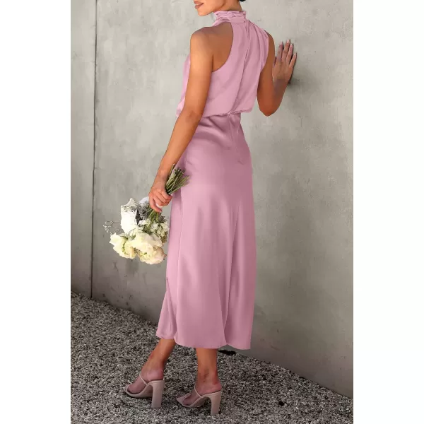 imagePRETTYGARDEN Womens 2023 Summer Satin Dress Elegant Sleeveless Mock Neck Cocktail Party Maxi DressesDusty Pink