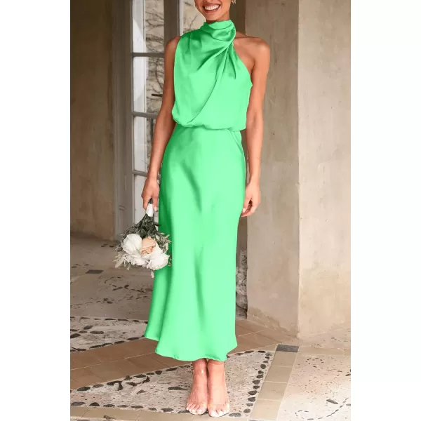 imagePRETTYGARDEN Womens 2023 Summer Satin Dress Elegant Sleeveless Mock Neck Cocktail Party Maxi DressesGrass Green