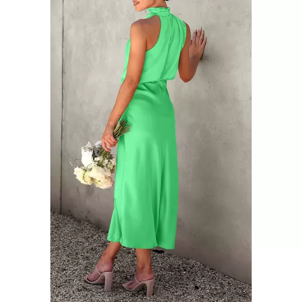 imagePRETTYGARDEN Womens 2023 Summer Satin Dress Elegant Sleeveless Mock Neck Cocktail Party Maxi DressesGrass Green