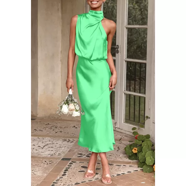 imagePRETTYGARDEN Womens 2023 Summer Satin Dress Elegant Sleeveless Mock Neck Cocktail Party Maxi DressesGrass Green