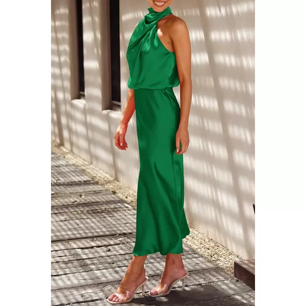 imagePRETTYGARDEN Womens 2023 Summer Satin Dress Elegant Sleeveless Mock Neck Cocktail Party Maxi DressesGreen