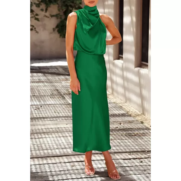imagePRETTYGARDEN Womens 2023 Summer Satin Dress Elegant Sleeveless Mock Neck Cocktail Party Maxi DressesGreen