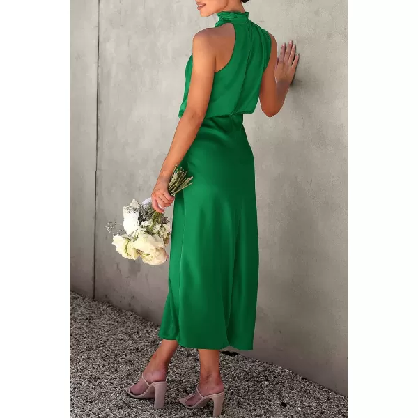 imagePRETTYGARDEN Womens 2023 Summer Satin Dress Elegant Sleeveless Mock Neck Cocktail Party Maxi DressesGreen