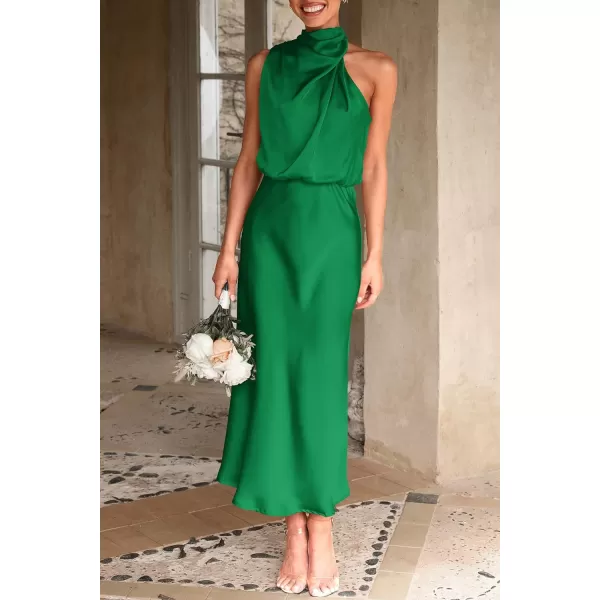 imagePRETTYGARDEN Womens 2023 Summer Satin Dress Elegant Sleeveless Mock Neck Cocktail Party Maxi DressesGreen
