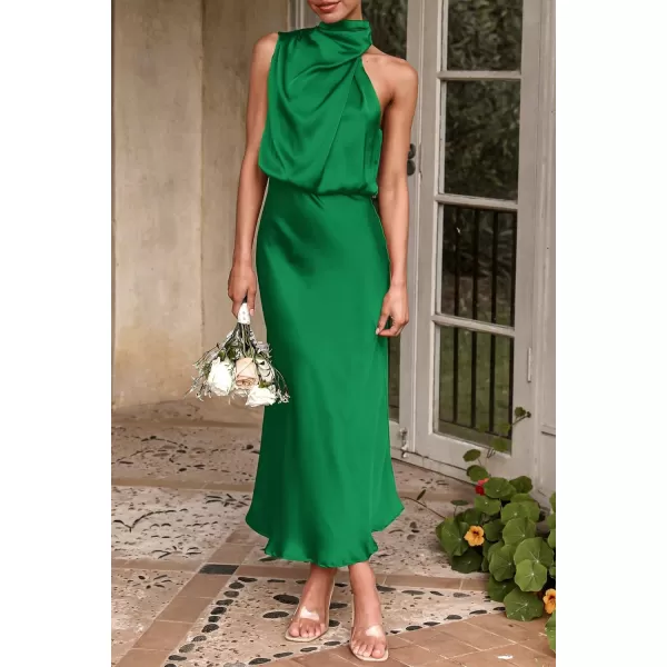 imagePRETTYGARDEN Womens 2023 Summer Satin Dress Elegant Sleeveless Mock Neck Cocktail Party Maxi DressesGreen