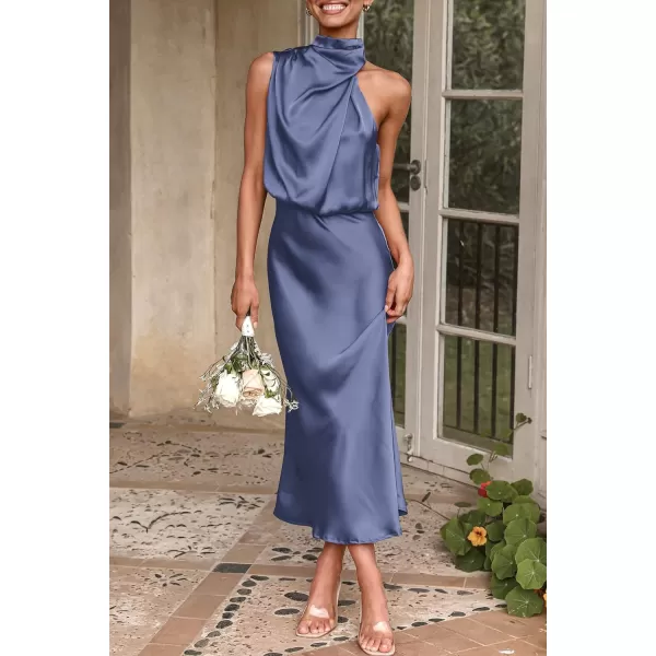 imagePRETTYGARDEN Womens 2023 Summer Satin Dress Elegant Sleeveless Mock Neck Cocktail Party Maxi DressesGrey Blue