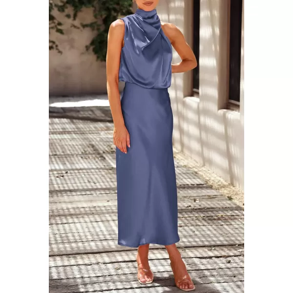 imagePRETTYGARDEN Womens 2023 Summer Satin Dress Elegant Sleeveless Mock Neck Cocktail Party Maxi DressesGrey Blue