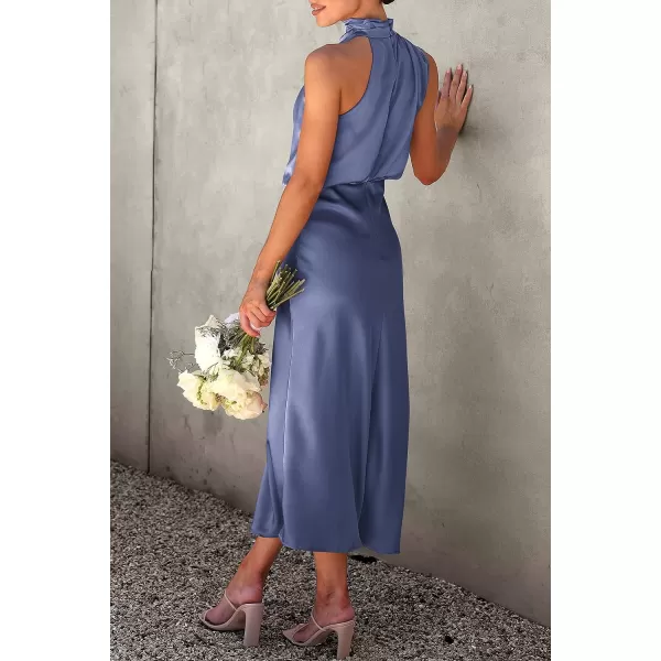 imagePRETTYGARDEN Womens 2023 Summer Satin Dress Elegant Sleeveless Mock Neck Cocktail Party Maxi DressesGrey Blue