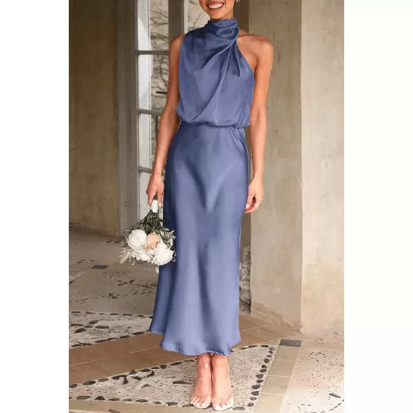 imagePRETTYGARDEN Womens 2023 Summer Satin Dress Elegant Sleeveless Mock Neck Cocktail Party Maxi DressesGrey Blue
