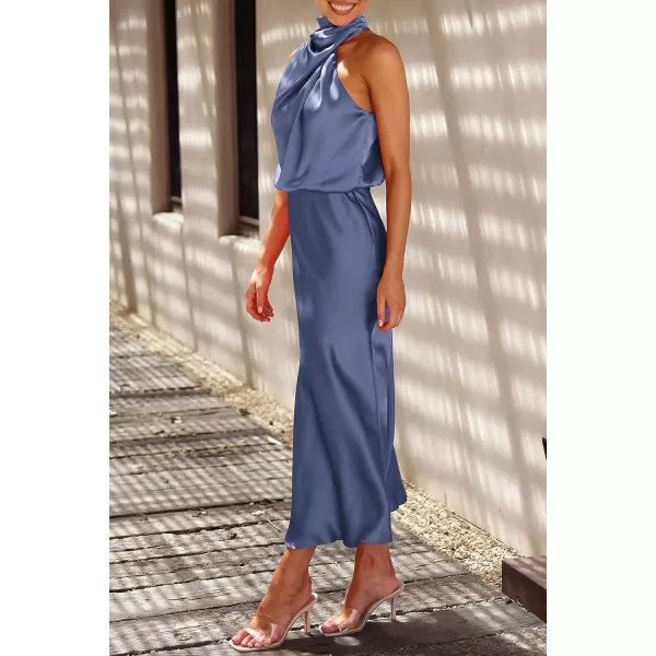 imagePRETTYGARDEN Womens 2023 Summer Satin Dress Elegant Sleeveless Mock Neck Cocktail Party Maxi DressesGrey Blue