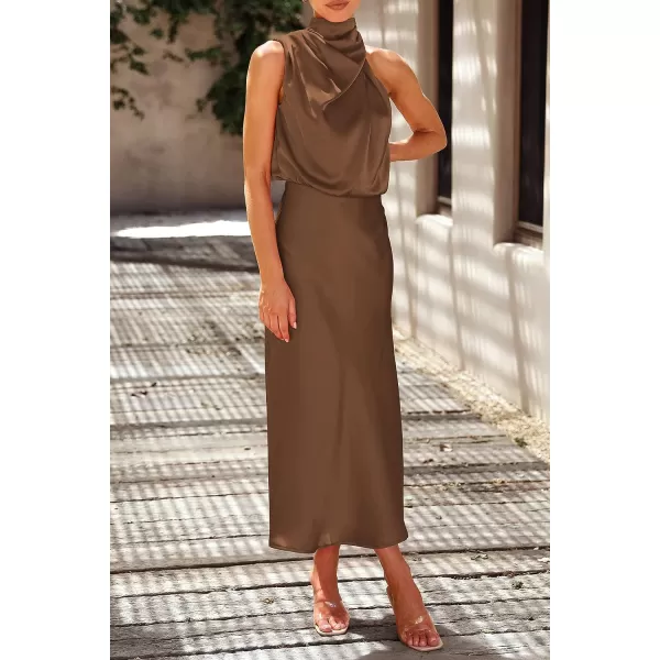 imagePRETTYGARDEN Womens 2023 Summer Satin Dress Elegant Sleeveless Mock Neck Cocktail Party Maxi DressesKhaki