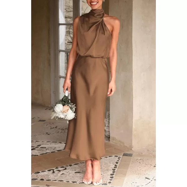 imagePRETTYGARDEN Womens 2023 Summer Satin Dress Elegant Sleeveless Mock Neck Cocktail Party Maxi DressesKhaki