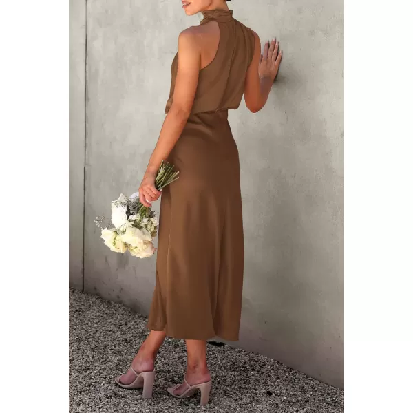 imagePRETTYGARDEN Womens 2023 Summer Satin Dress Elegant Sleeveless Mock Neck Cocktail Party Maxi DressesKhaki