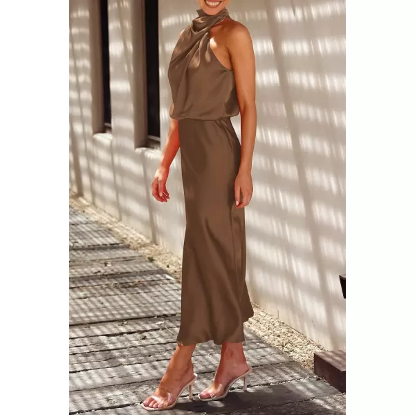 imagePRETTYGARDEN Womens 2023 Summer Satin Dress Elegant Sleeveless Mock Neck Cocktail Party Maxi DressesKhaki