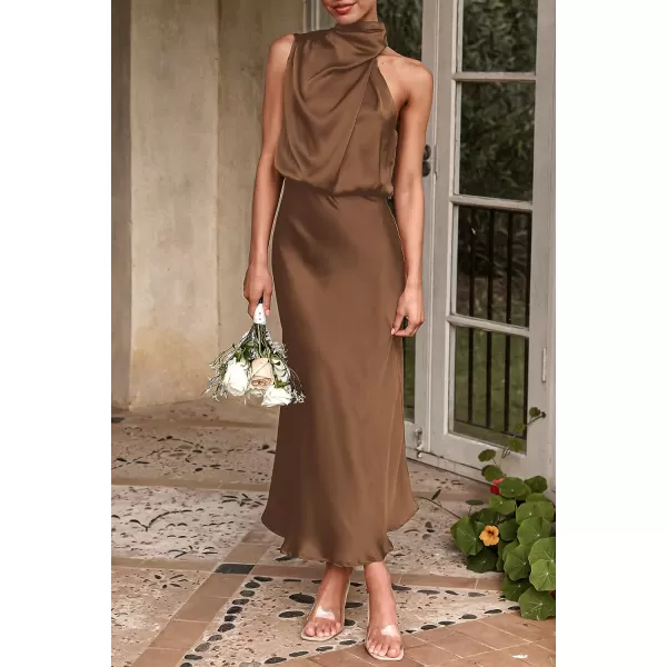 imagePRETTYGARDEN Womens 2023 Summer Satin Dress Elegant Sleeveless Mock Neck Cocktail Party Maxi DressesKhaki