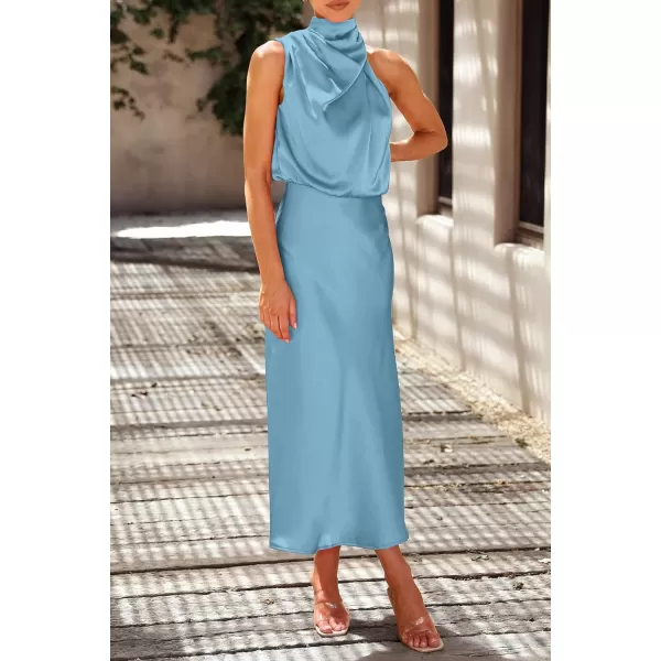 imagePRETTYGARDEN Womens 2023 Summer Satin Dress Elegant Sleeveless Mock Neck Cocktail Party Maxi DressesLight Blue