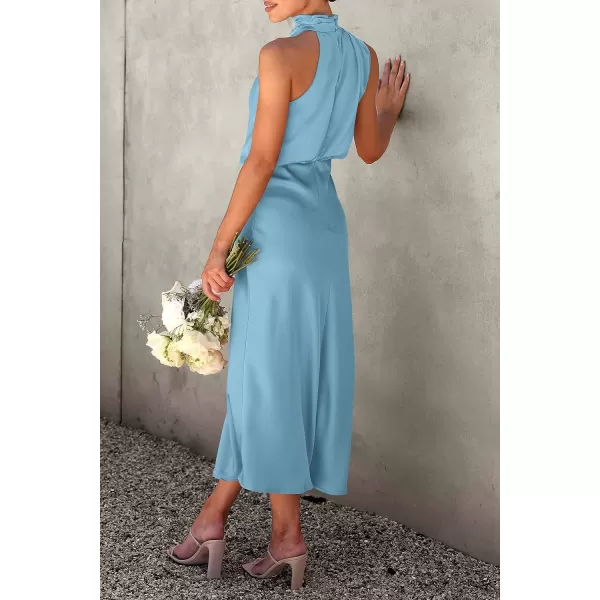 imagePRETTYGARDEN Womens 2023 Summer Satin Dress Elegant Sleeveless Mock Neck Cocktail Party Maxi DressesLight Blue