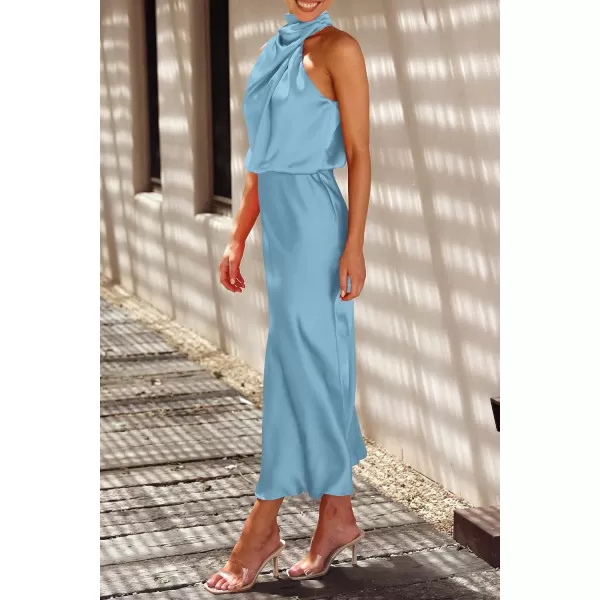 imagePRETTYGARDEN Womens 2023 Summer Satin Dress Elegant Sleeveless Mock Neck Cocktail Party Maxi DressesLight Blue