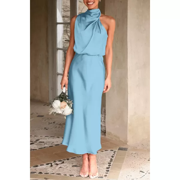 imagePRETTYGARDEN Womens 2023 Summer Satin Dress Elegant Sleeveless Mock Neck Cocktail Party Maxi DressesLight Blue