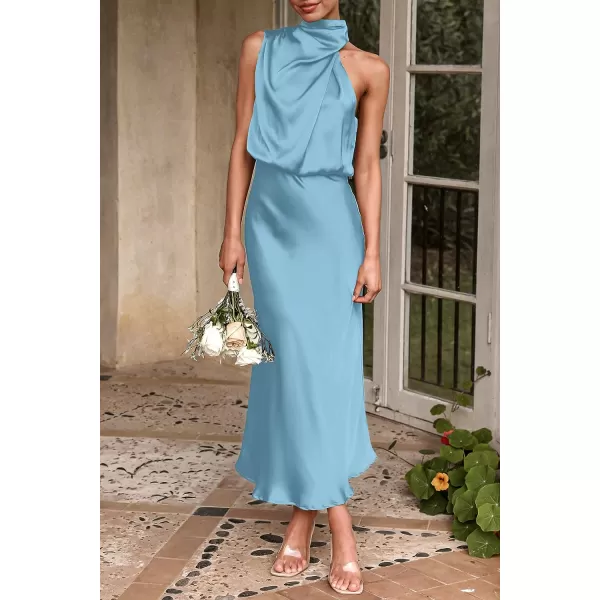imagePRETTYGARDEN Womens 2023 Summer Satin Dress Elegant Sleeveless Mock Neck Cocktail Party Maxi DressesLight Blue