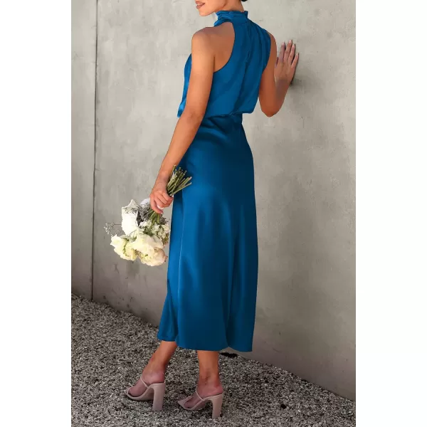 imagePRETTYGARDEN Womens 2023 Summer Satin Dress Elegant Sleeveless Mock Neck Cocktail Party Maxi DressesNavy